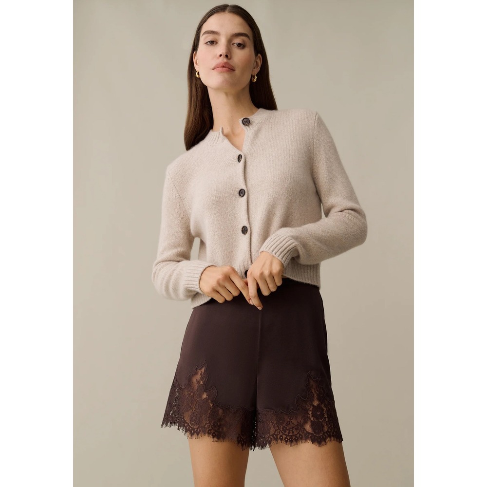 NWT Sorella Rosa Satin Lace Short in Dark Coffee - Size Small